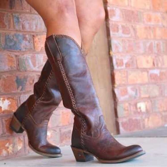 Lane Plain Jane Cognac Leather Round Toe Western Boots Women’s Size 9 NEW in Box - Picture 1 of 16